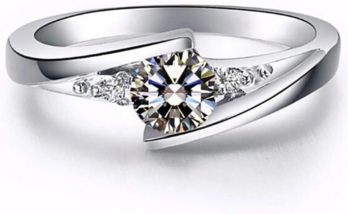 FashionGold Plated Silver Wedding Promise Ring for Her,Adjustable Cubic Zirconia Open Rings Valentine's Day Jewelry