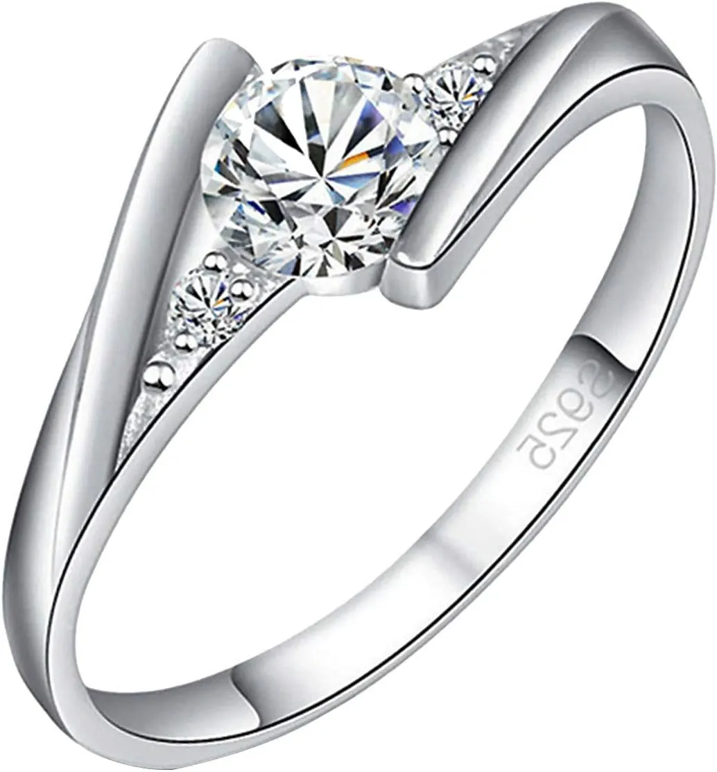 FashionGold Plated Silver Wedding Promise Ring for Her,Adjustable Cubic Zirconia Open Rings Valentine's Day Jewelry