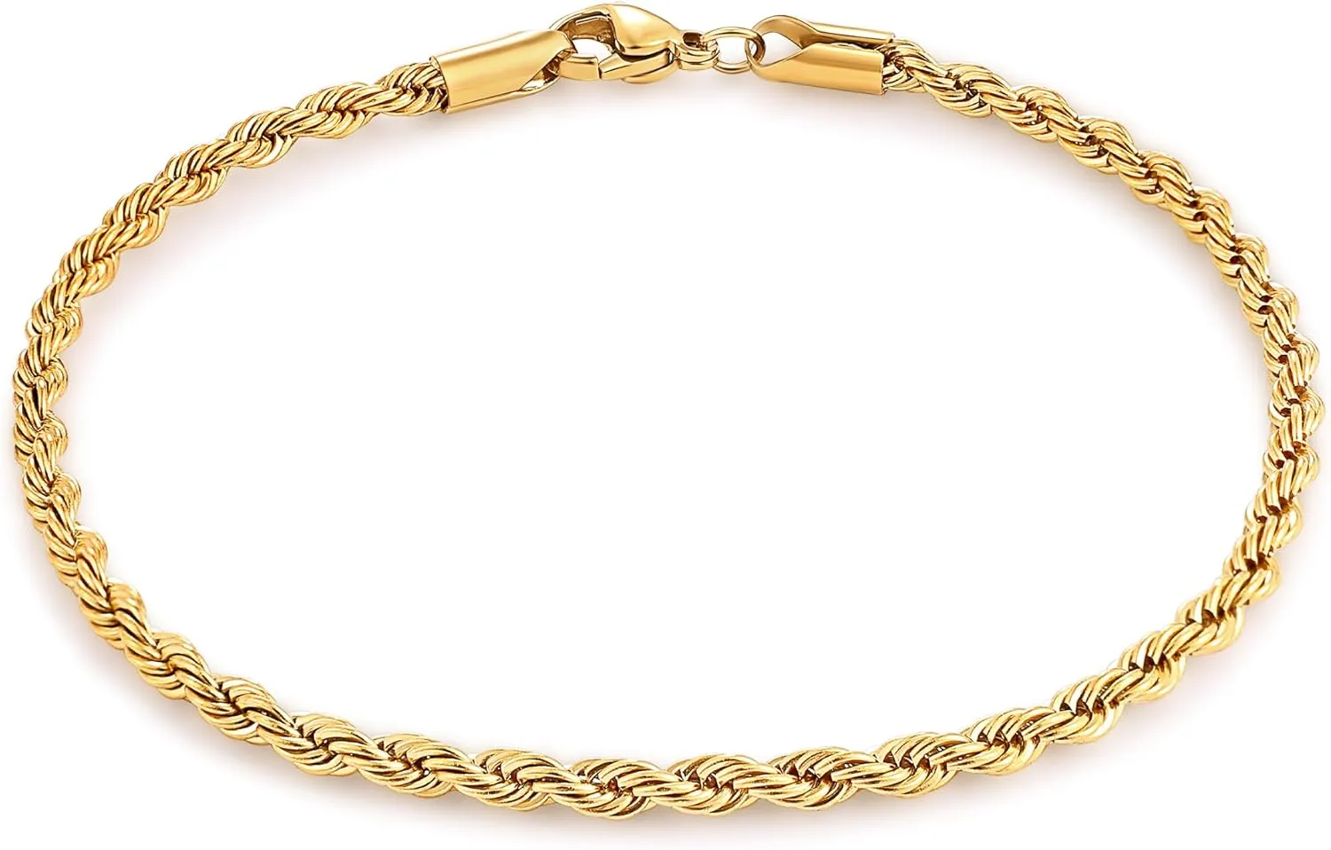 Fiusem Gold Anklet for Women, 2.5/3mm 18K Gold Plated Stainless Steel Braided Rope Anklet, Women's Anklets 9"/10"/11"