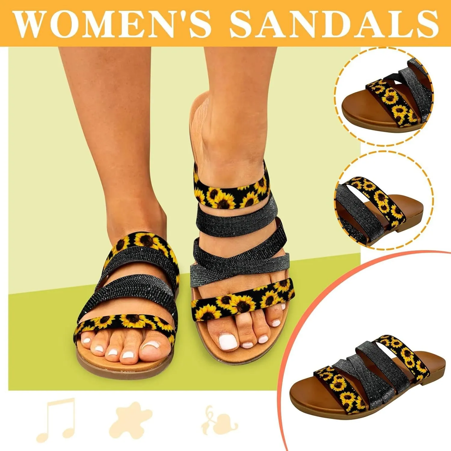 Flat Sandals for Women Dressy Slip On Slides Slippers Strappy Open Toe Comfortable Sandals Casual Beach Walking Shoes