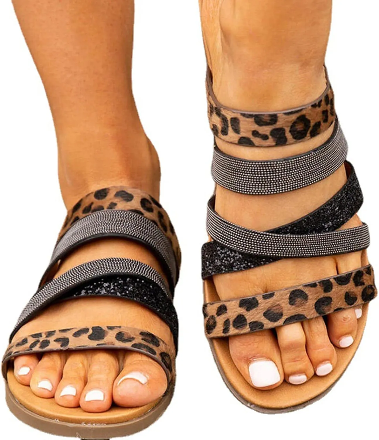 Flat Sandals for Women Dressy Slip On Slides Slippers Strappy Open Toe Comfortable Sandals Casual Beach Walking Shoes