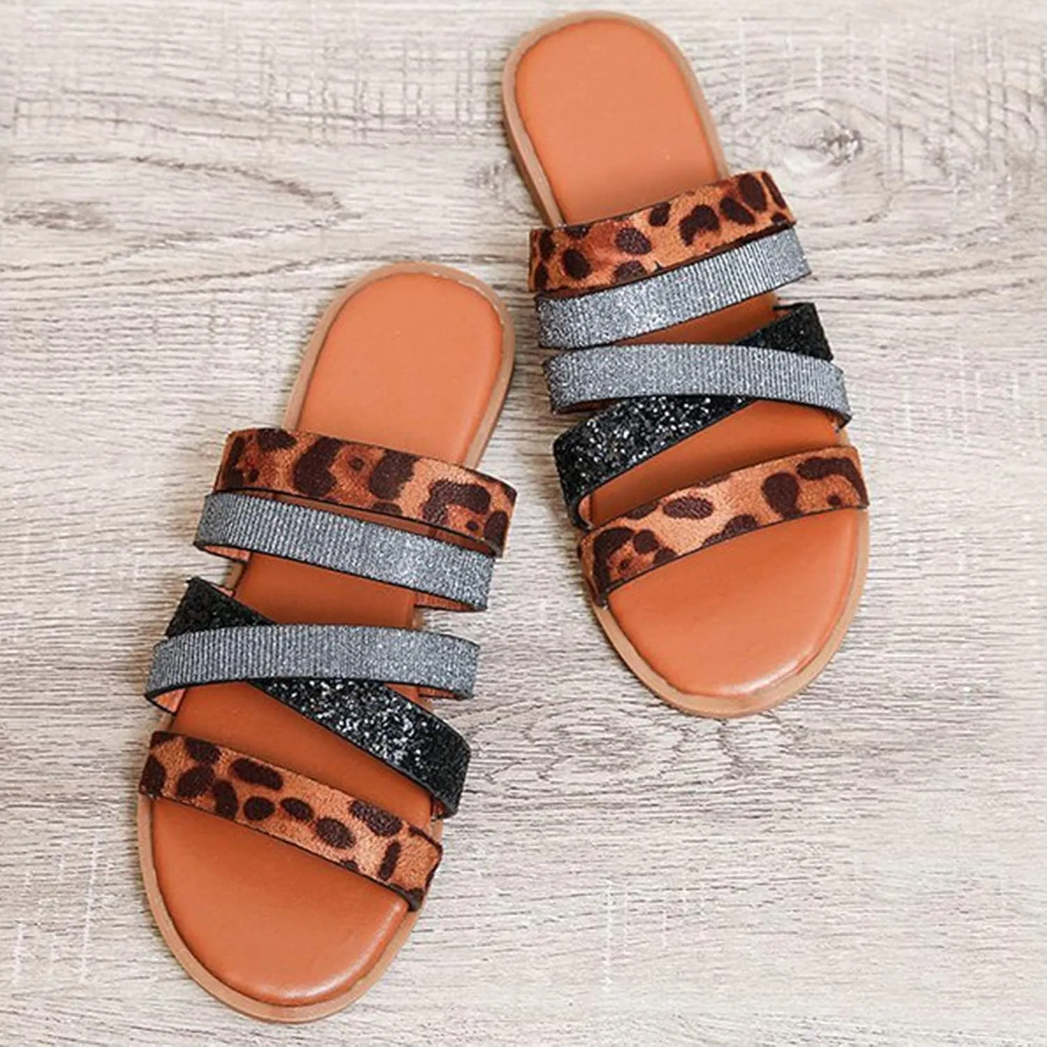 Flat Sandals for Women Dressy Slip On Slides Slippers Strappy Open Toe Comfortable Sandals Casual Beach Walking Shoes