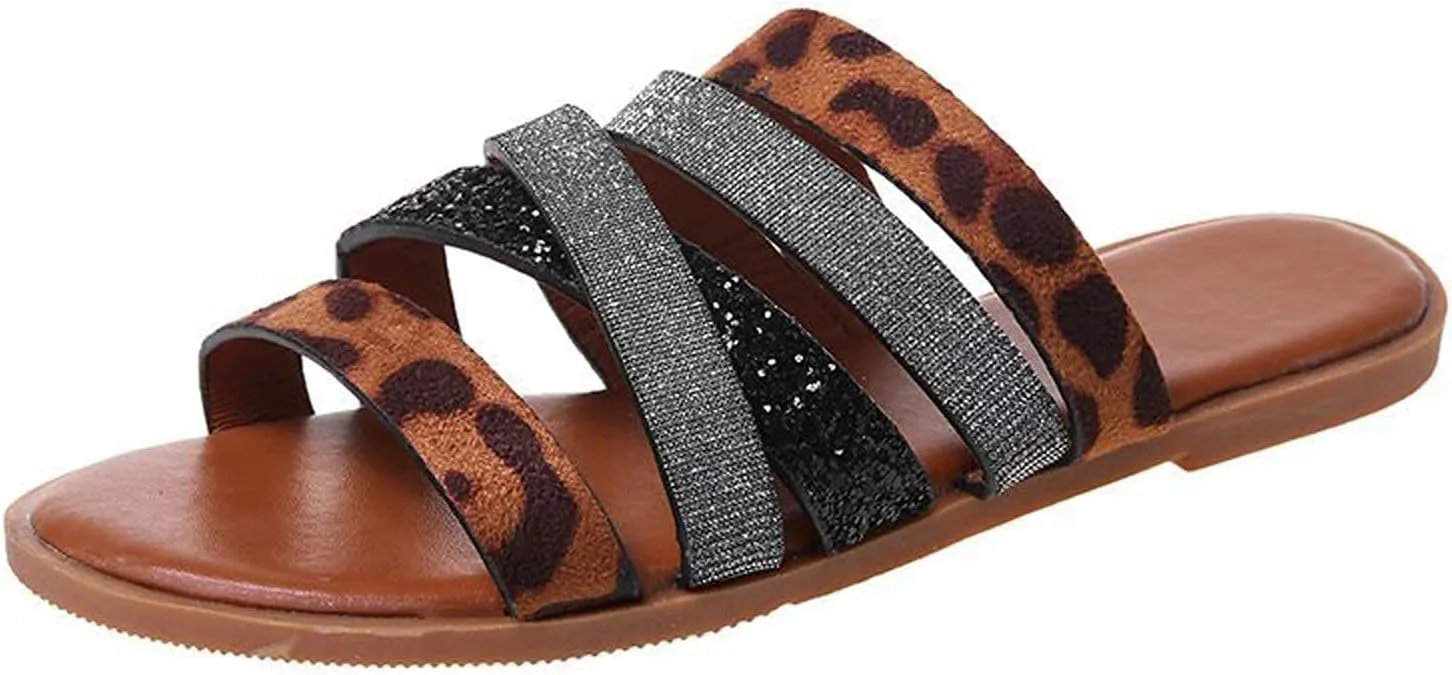 Flat Sandals for Women Dressy Slip On Slides Slippers Strappy Open Toe Comfortable Sandals Casual Beach Walking Shoes