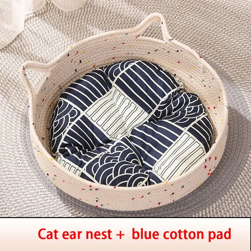 Four Seasons Cat Bed Woven Removable Upholstery Sleeping House Grinding Claws Dirty Resistant Washable Pet Supplies Accessories