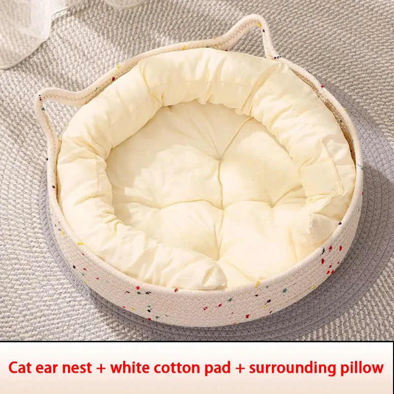 Four Seasons Cat Bed Woven Removable Upholstery Sleeping House Grinding Claws Dirty Resistant Washable Pet Supplies Accessories