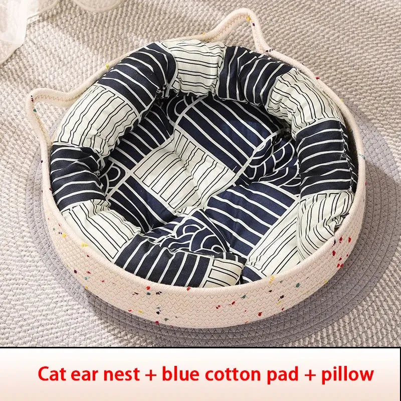 Four Seasons Cat Bed Woven Removable Upholstery Sleeping House Grinding Claws Dirty Resistant Washable Pet Supplies Accessories