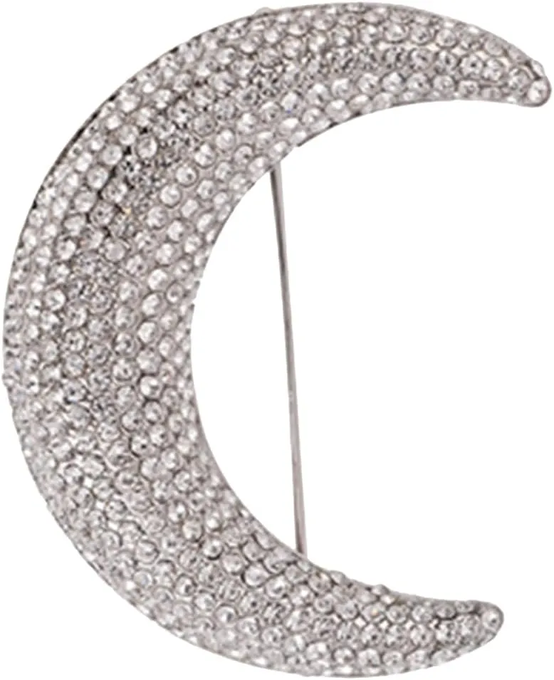 Full Diamond Moon Brooch Pin - Metal Suit Jewelry Pin Badge Shawl Alloy Rhinestones