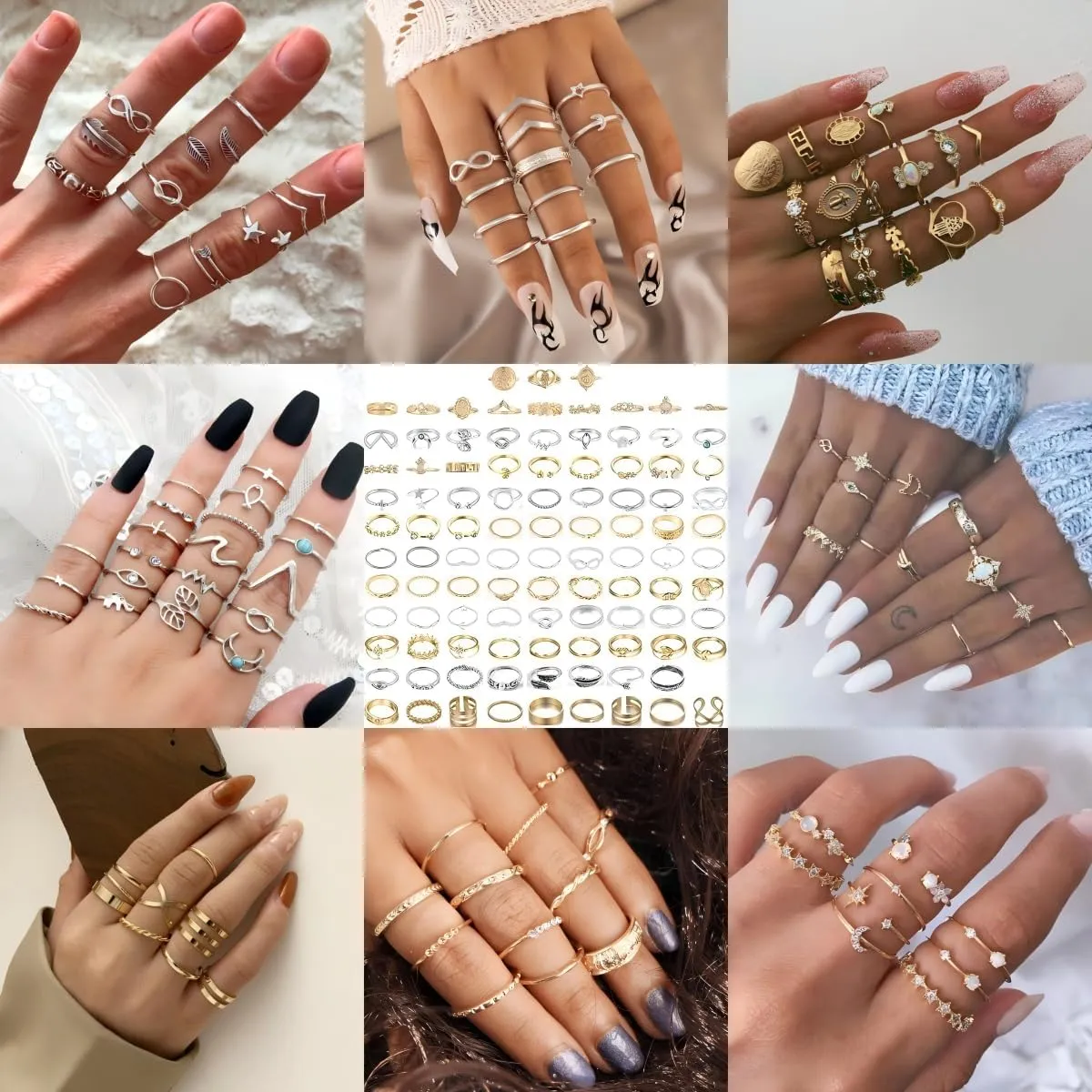 FUTIMELY 62-101Pcs Vintage Knuckle Rings Set Stackable Midi Rings for Women Bohemian Gold Silver Rings Crystal Joint Finger Rings Set