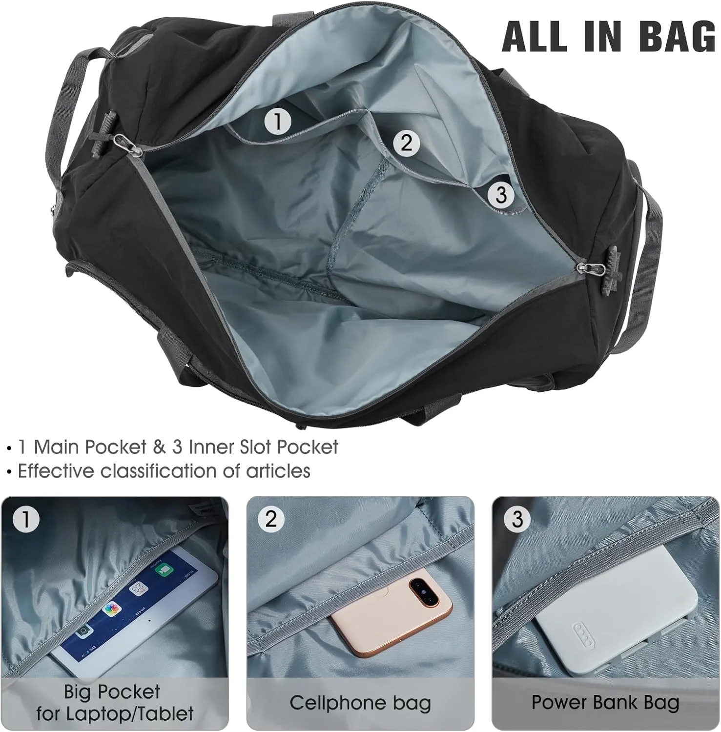 G4Free 65L Foldable Duffle Bag with Shoe Compartment for Travel Large Overnight Carry On Duffel Bag Packable for Men