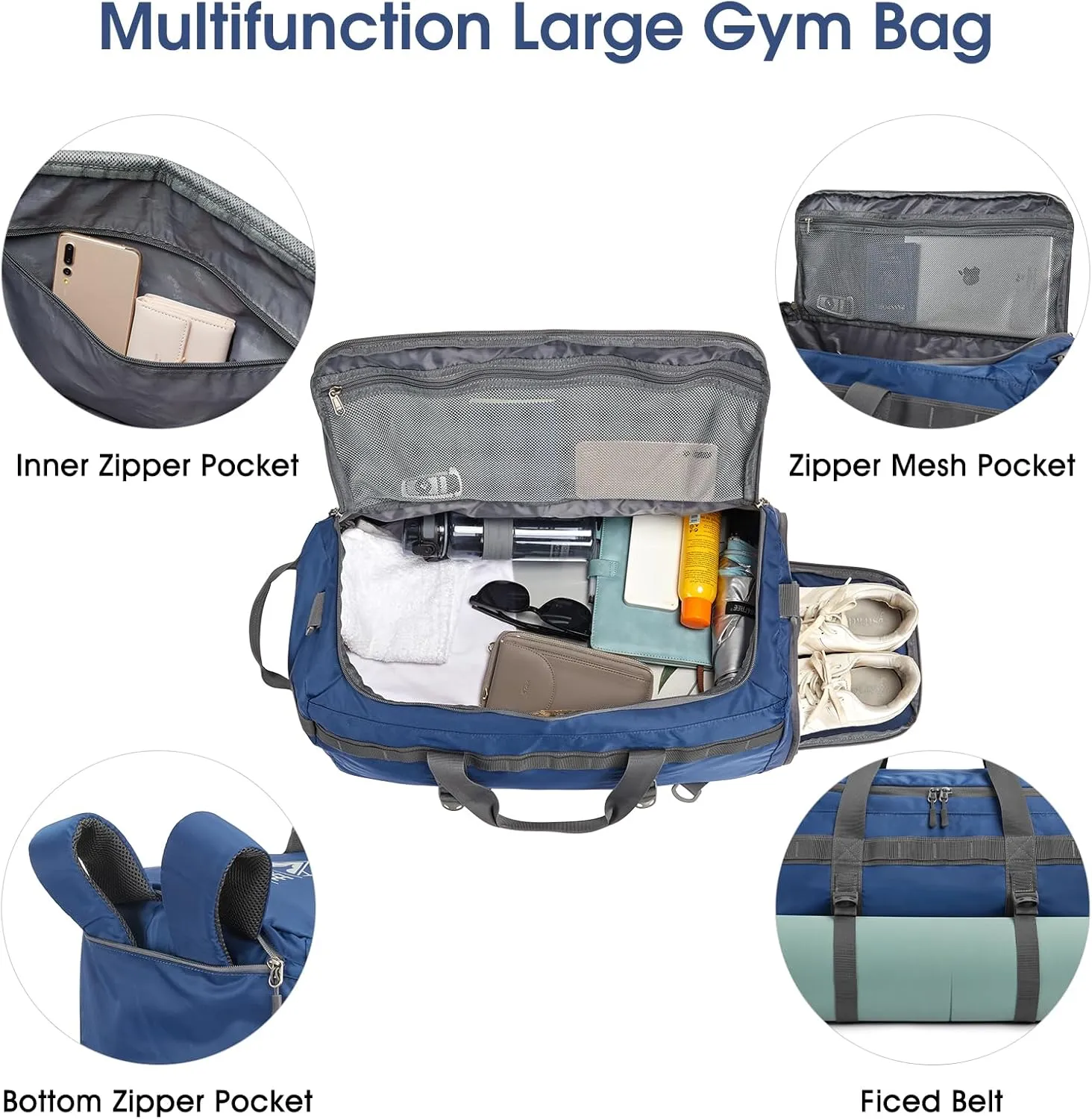 G4Free Gym Bag for Women Men 45L Duffle Backpack with Shoe Compartment Water Resistant Travel Weekender Bag