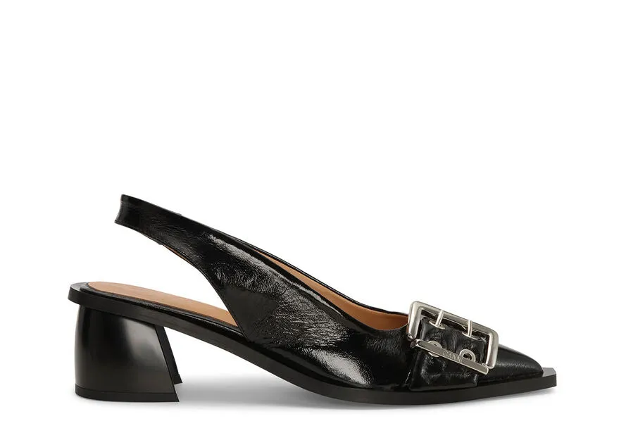 Ganni Black Feminine Buckle Slingback Pumps