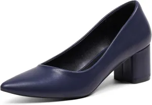 GENSHUO Women's Closed Toe Heels Low Chunky Block Dress Pumps Shoes Comfortable Slip On Pointed Toe Heel Work Wedding Office Evening Walking Party