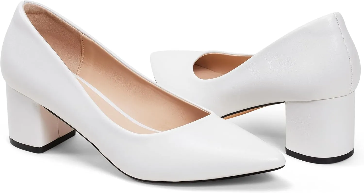 GENSHUO Women's Closed Toe Heels Low Chunky Block Dress Pumps Shoes Comfortable Slip On Pointed Toe Heel Work Wedding Office Evening Walking Party