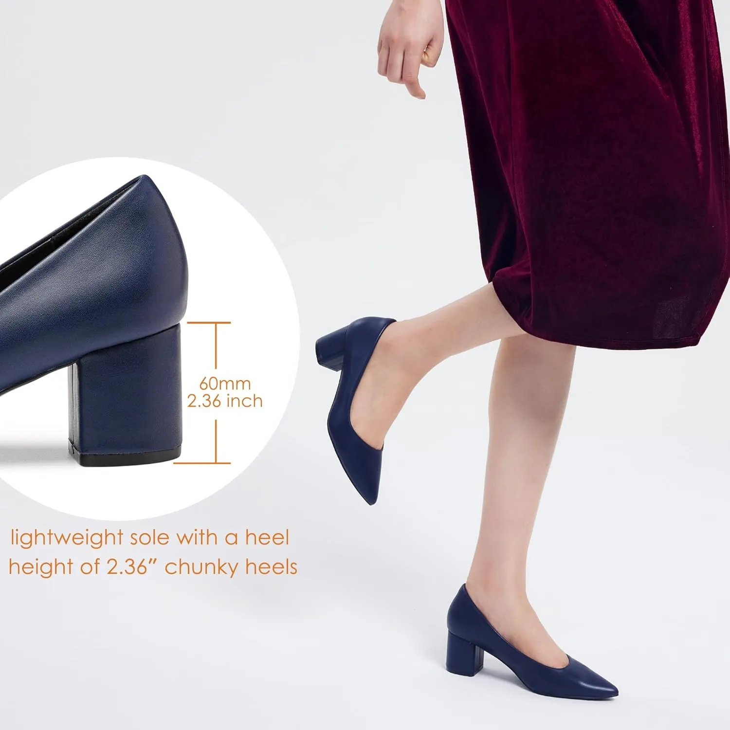GENSHUO Women's Closed Toe Heels Low Chunky Block Dress Pumps Shoes Comfortable Slip On Pointed Toe Heel Work Wedding Office Evening Walking Party
