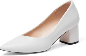 GENSHUO Women's Closed Toe Heels Low Chunky Block Dress Pumps Shoes Comfortable Slip On Pointed Toe Heel Work Wedding Office Evening Walking Party