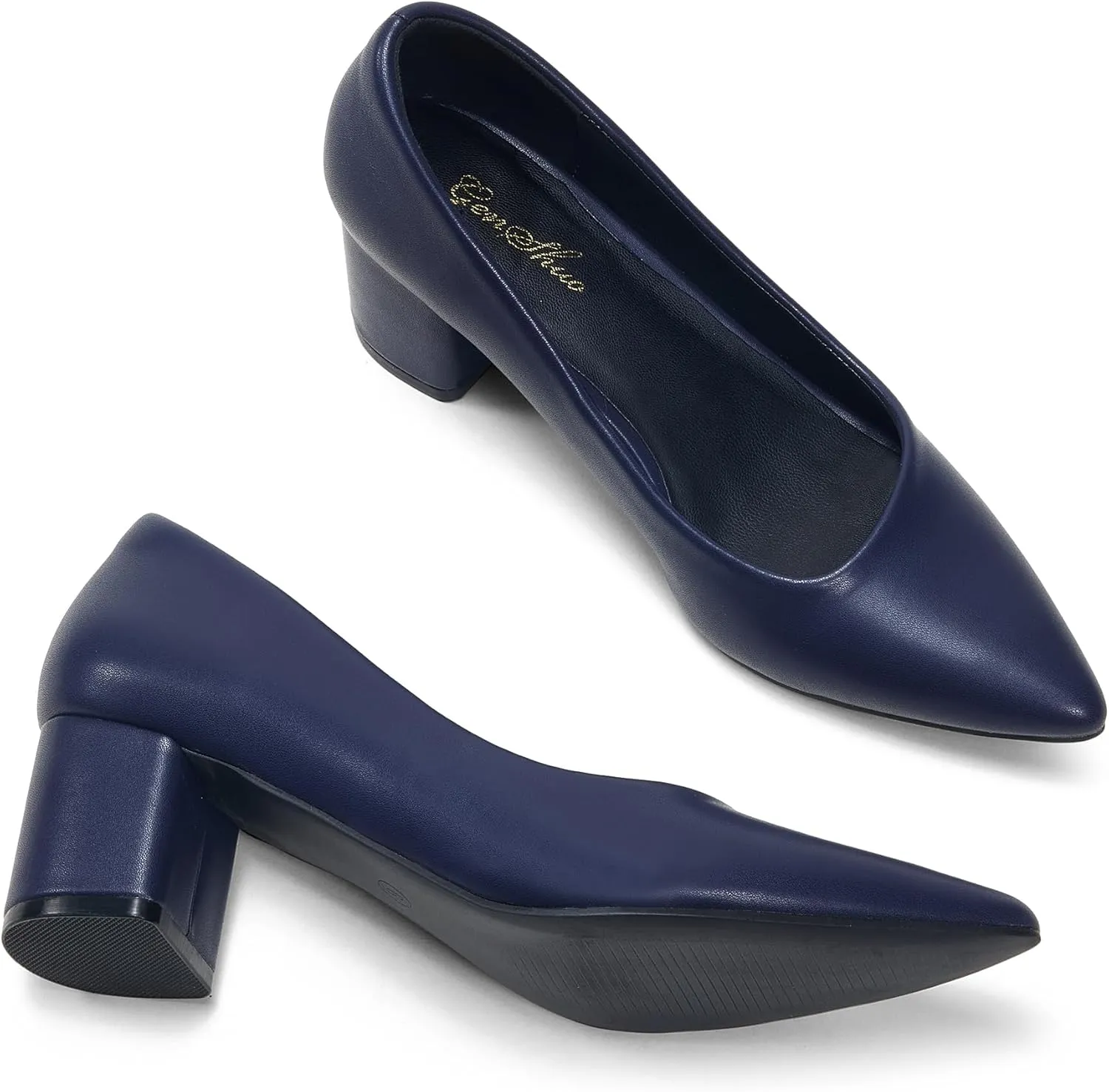 GENSHUO Women's Closed Toe Heels Low Chunky Block Dress Pumps Shoes Comfortable Slip On Pointed Toe Heel Work Wedding Office Evening Walking Party