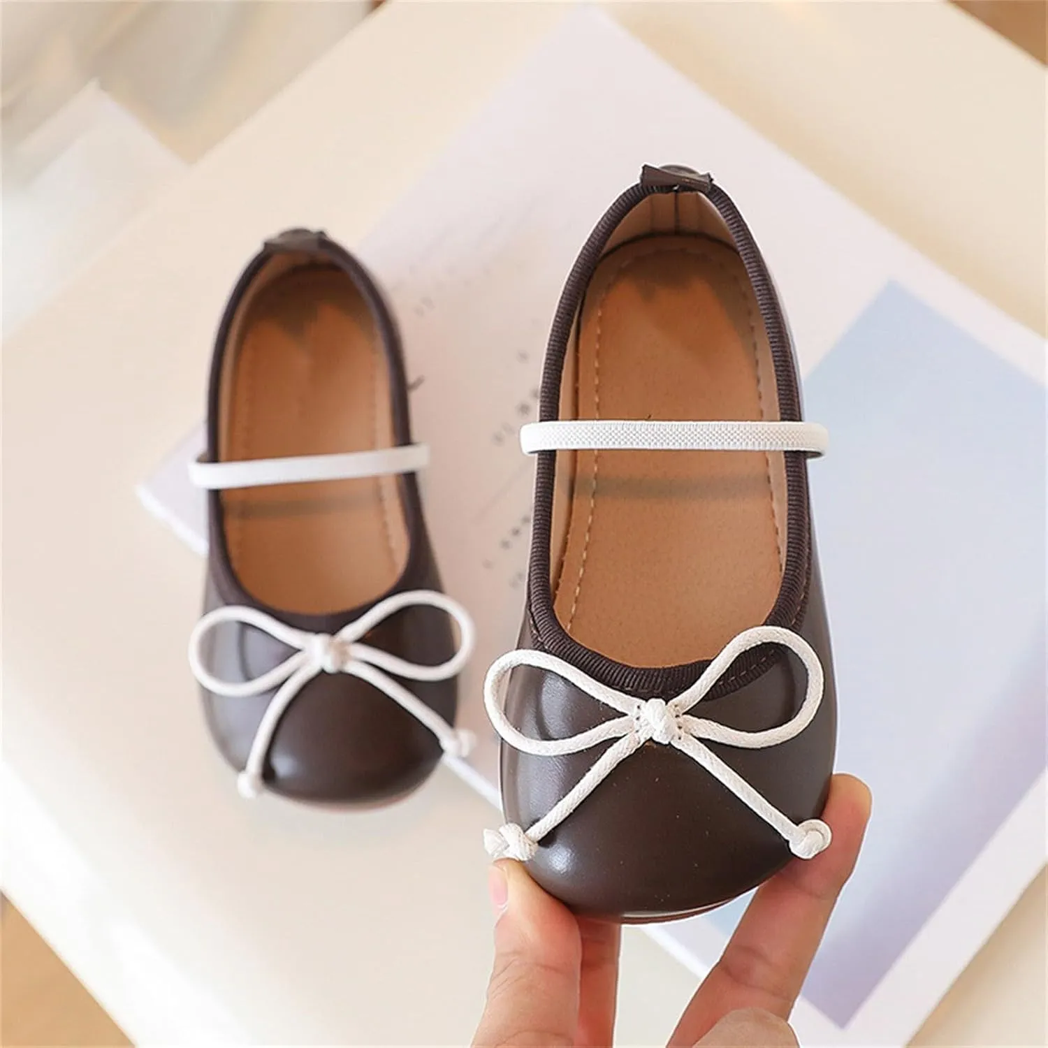 Girls Dress Shoes Flower Girl Shoes Mary Jane Ballet Flats Bow Wedding Party Communion Shoes for Toddler Girls