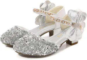 Girls Mary Jane Dress Shoes Rhinestones Bows Low Heels Flower Girl Wedding Pump Shoes Toddler Sandals Kids
