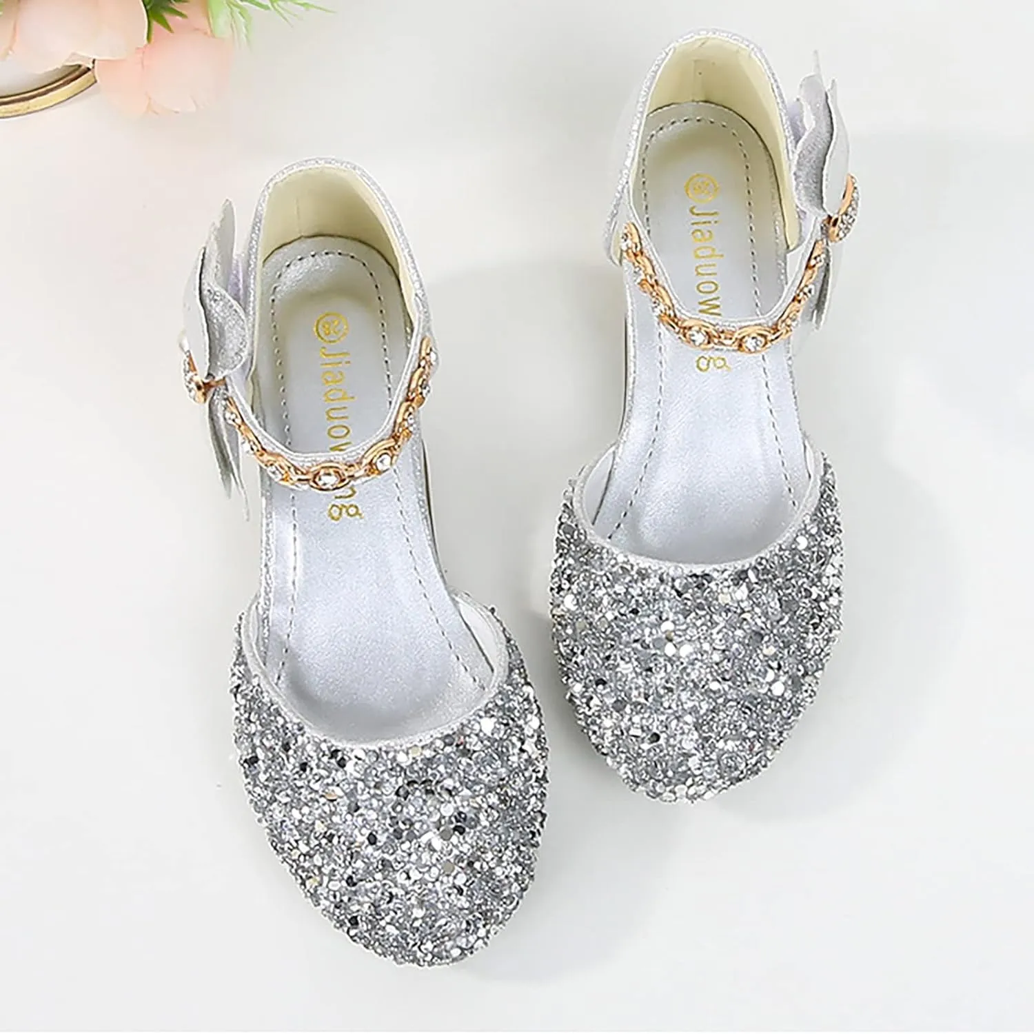 Girls Mary Jane Dress Shoes Rhinestones Bows Low Heels Flower Girl Wedding Pump Shoes Toddler Sandals Kids