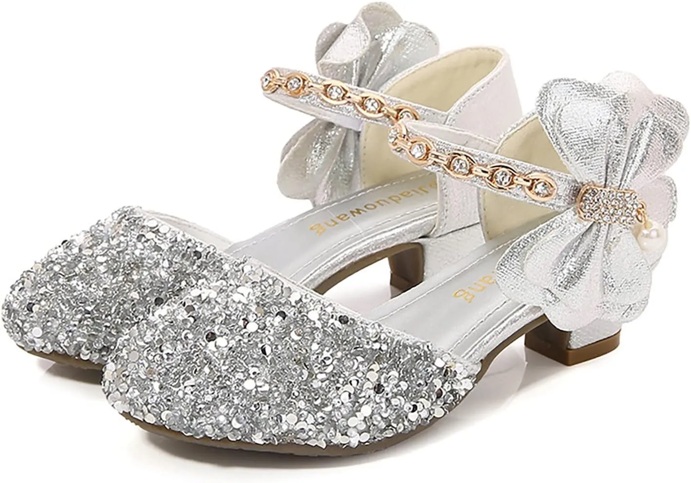 Girls Mary Jane Dress Shoes Rhinestones Bows Low Heels Flower Girl Wedding Pump Shoes Toddler Sandals Kids