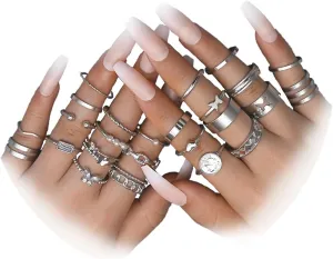 Gold Knuckle Rings Set for Women,Vintage Stackable Finger Rings Pack, Dainty Boho Adjustable Signet Rings Sparkle Crystal Joint Finger Midi Rings Trendy Jewelry