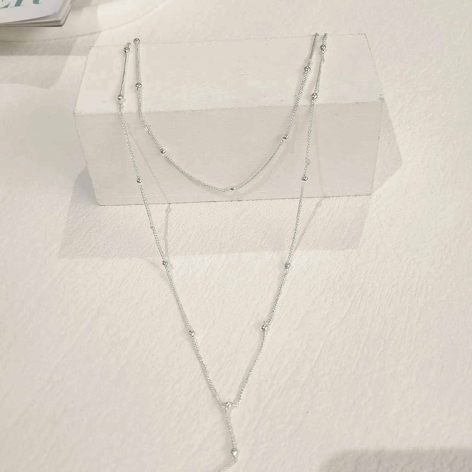 Gold Necklace for Women Trendy Lariat Y Necklace Dainty 14k Gold Plated/Silver Long Necklaces for Women Layered Beaded Drop Necklaces Simple Y-Shaped Chain Jewelry Gifts