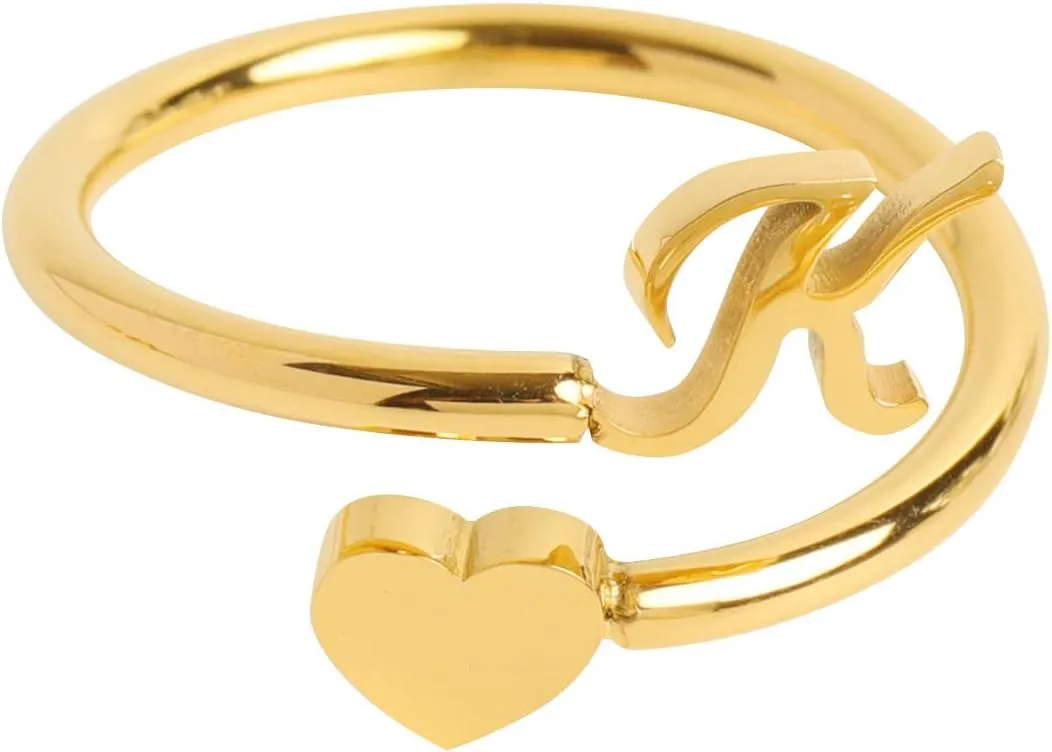 Gold Rings for Women Non Tarnish Adjustable Initial Rings for Teen Girls Cute Heart Alphabet Letter Rings for Teen Girls