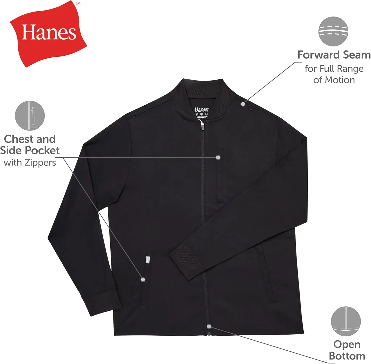 Hanes mens Scrubs Healthcare Jacket, Zip-up Scrub Jacket for Men, Moisture-wicking & Odor Control