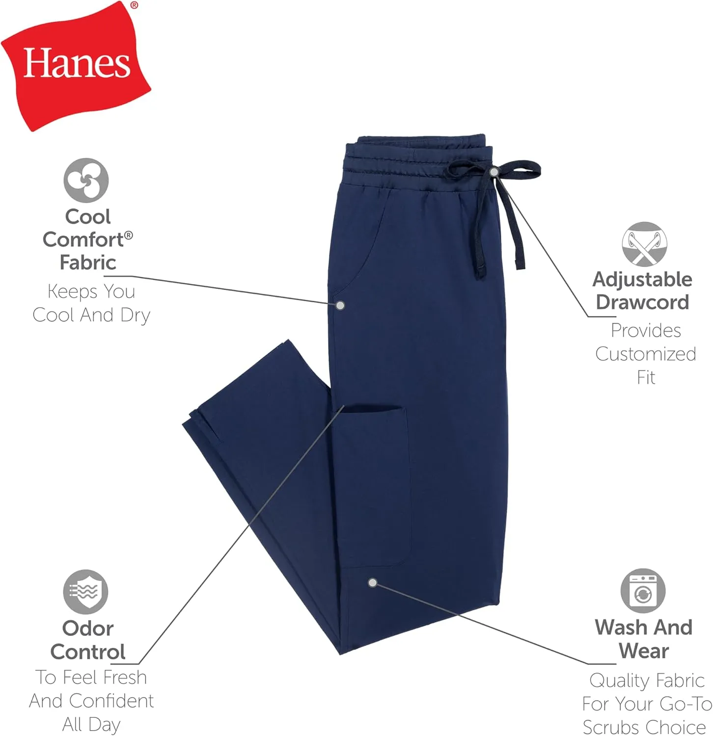 Hanes Women's Comfort Fit Scrub Pants, Moisture-Wicking Healthcare Scrubs for Women, 3 Pockets