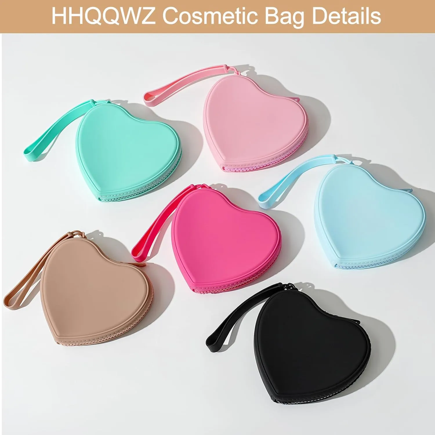 Heart Shaped Portable Silicone Makeup Bag for Women Girls, Small Travel Lovely Waterproof Toiletry Cosmetic Bag, Zipper Closure Organizer Heart Makeup Case with Handle (Black)