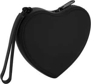 Heart Shaped Portable Silicone Makeup Bag for Women Girls, Small Travel Lovely Waterproof Toiletry Cosmetic Bag, Zipper Closure Organizer Heart Makeup Case with Handle (Black)