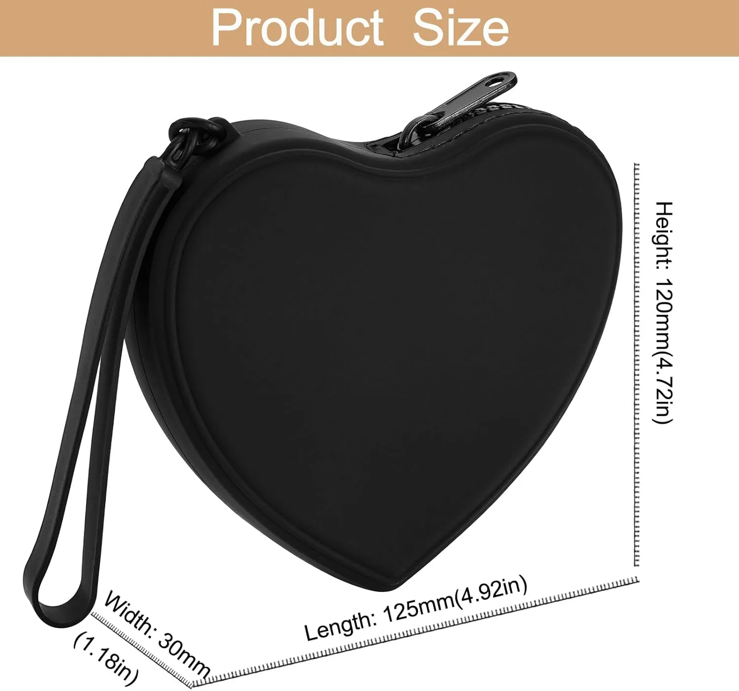 Heart Shaped Portable Silicone Makeup Bag for Women Girls, Small Travel Lovely Waterproof Toiletry Cosmetic Bag, Zipper Closure Organizer Heart Makeup Case with Handle (Black)