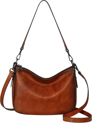 HESHE Leather Purses for Women Brwon Crossbody Bag Designer Satchel Bag Causal Everyday Purse