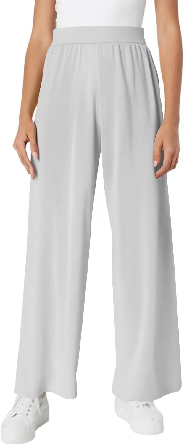 High Waisted Trousers Women Flowy Long Wide Leg Sweatpants Loose Fit Pleated Pull On Vacation Trousers with Pockets