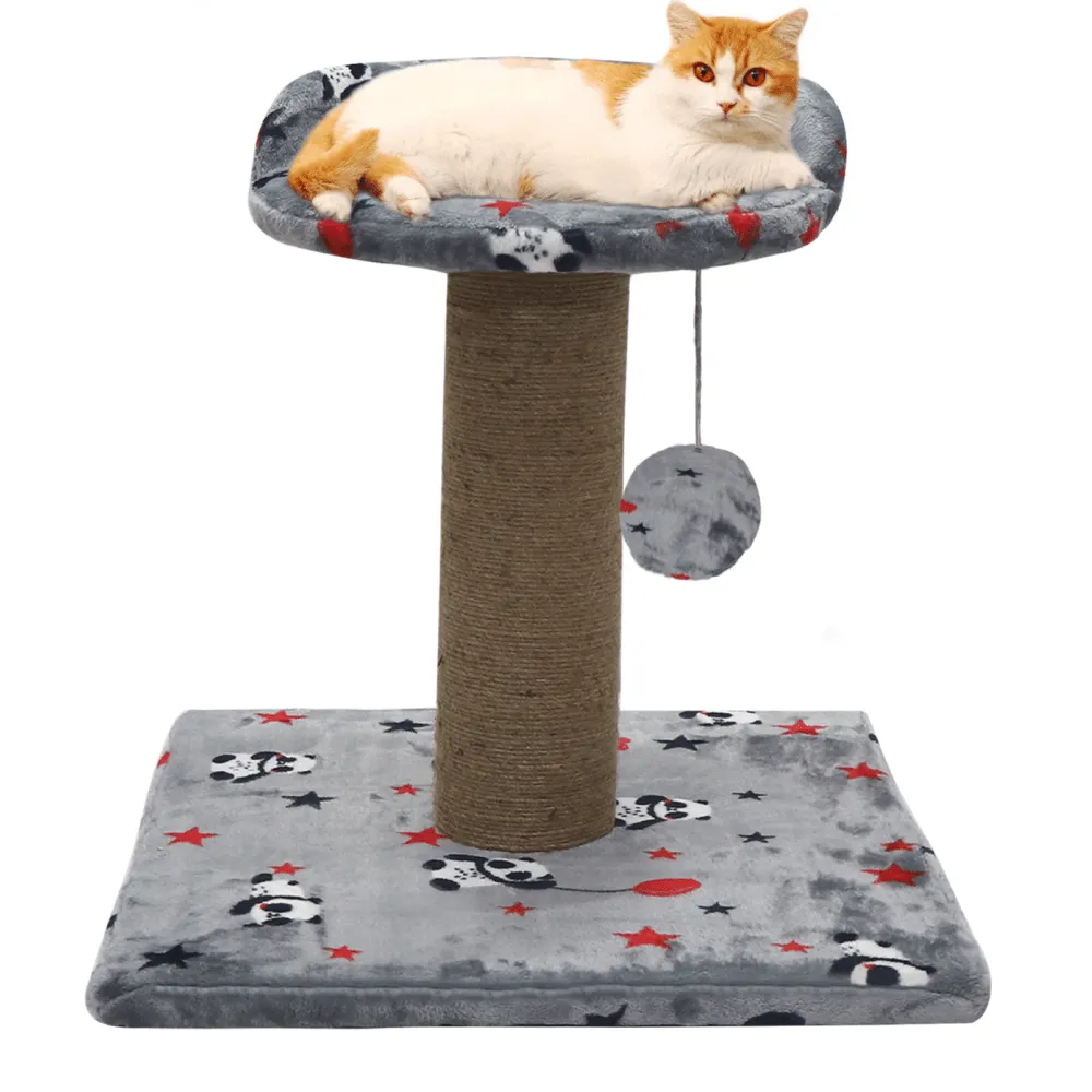 Hiputee Soft Cartoon Print Flannel Scratching Post Activity Tree with Sisal Rope for Kittens & Cats (Grey)