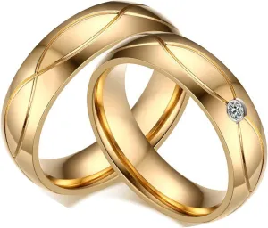 His and Her Couples Rings, Matching Wedding Rings Set Stainless Steel Comfort Fit 5mm Gold Ring with Cubic Zirconia