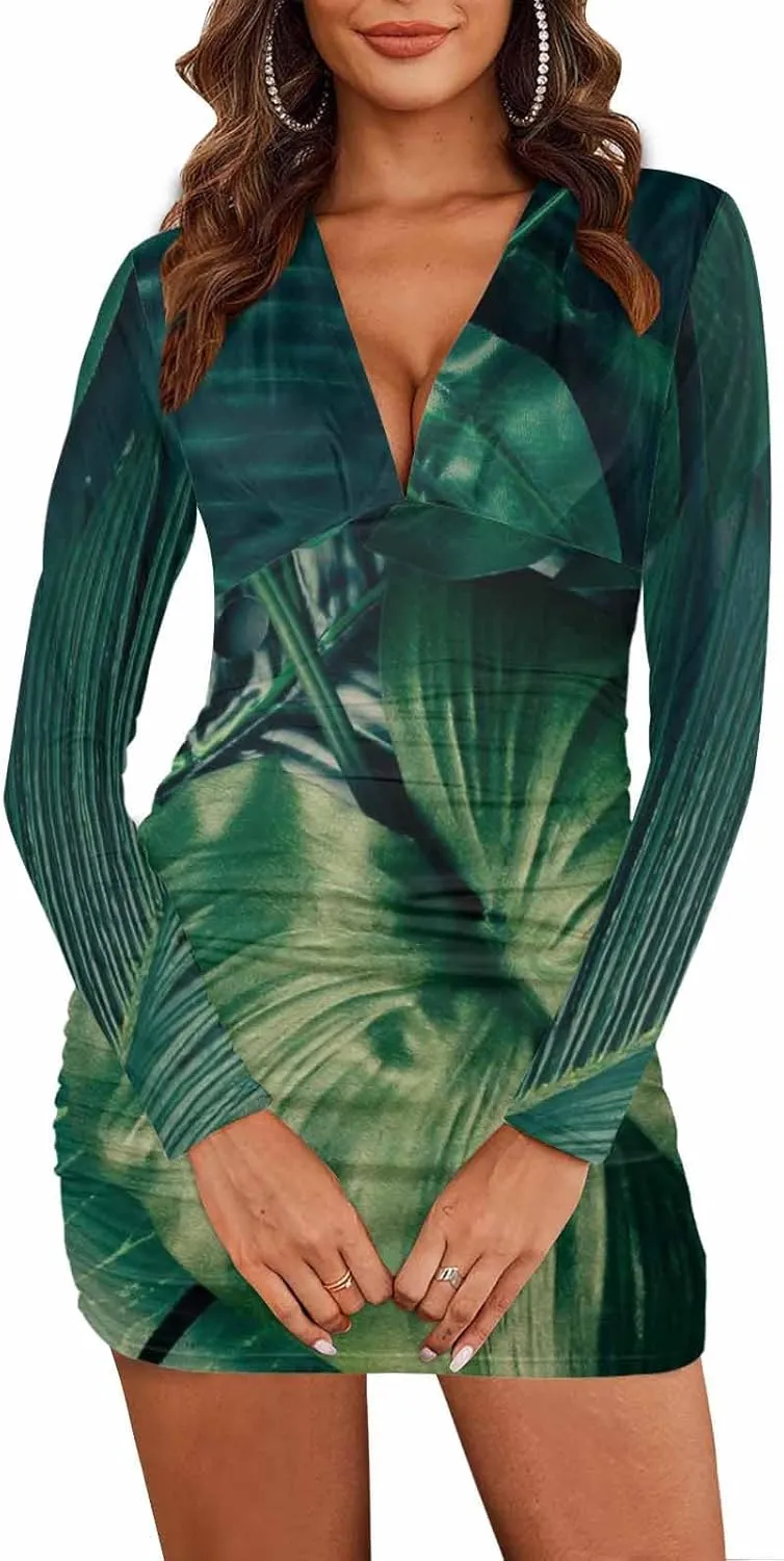 Homecoming Dresses 2024 Tropical Palm Leaves and Flower Women's Bodycon Dresses Printed Long Party Club Dress