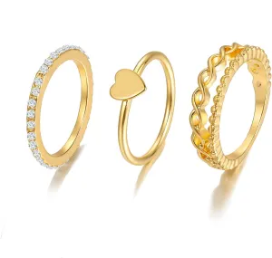 HUASAI Heart Rings for Women Gold Stackable Rings Set Pearl Rings Dainty Rhinestone Rings Boho Knuckle Rings Twist Ring Midi Pinky Rings Set Birthday Gifts