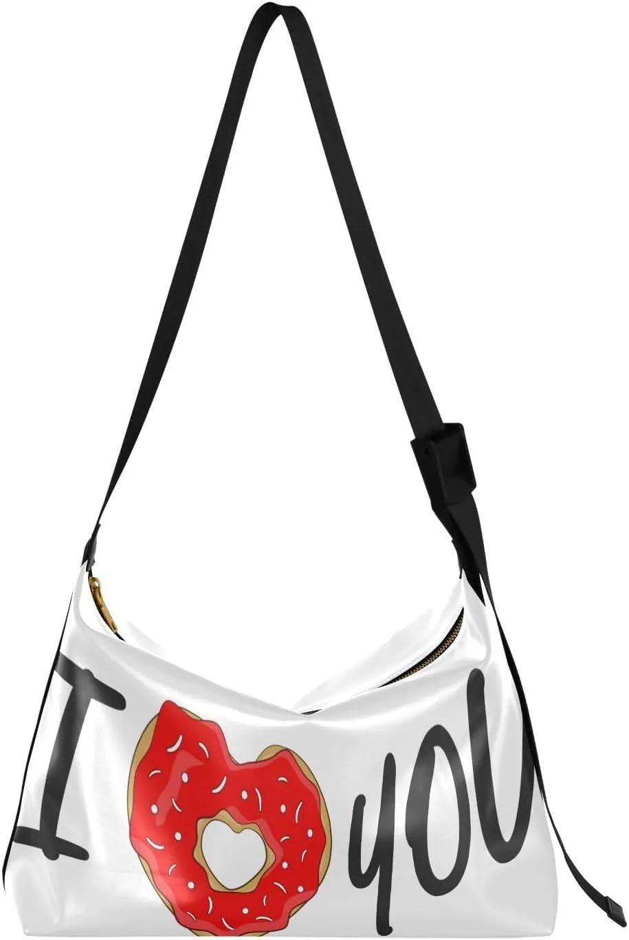 I Love You Lettering Hobo Crossbody Bags for Women Leather Large Shoulder Bag Cross Body Valentine's Day Donut Trendy Womens Tote Bags Handbag for Travel Shopping