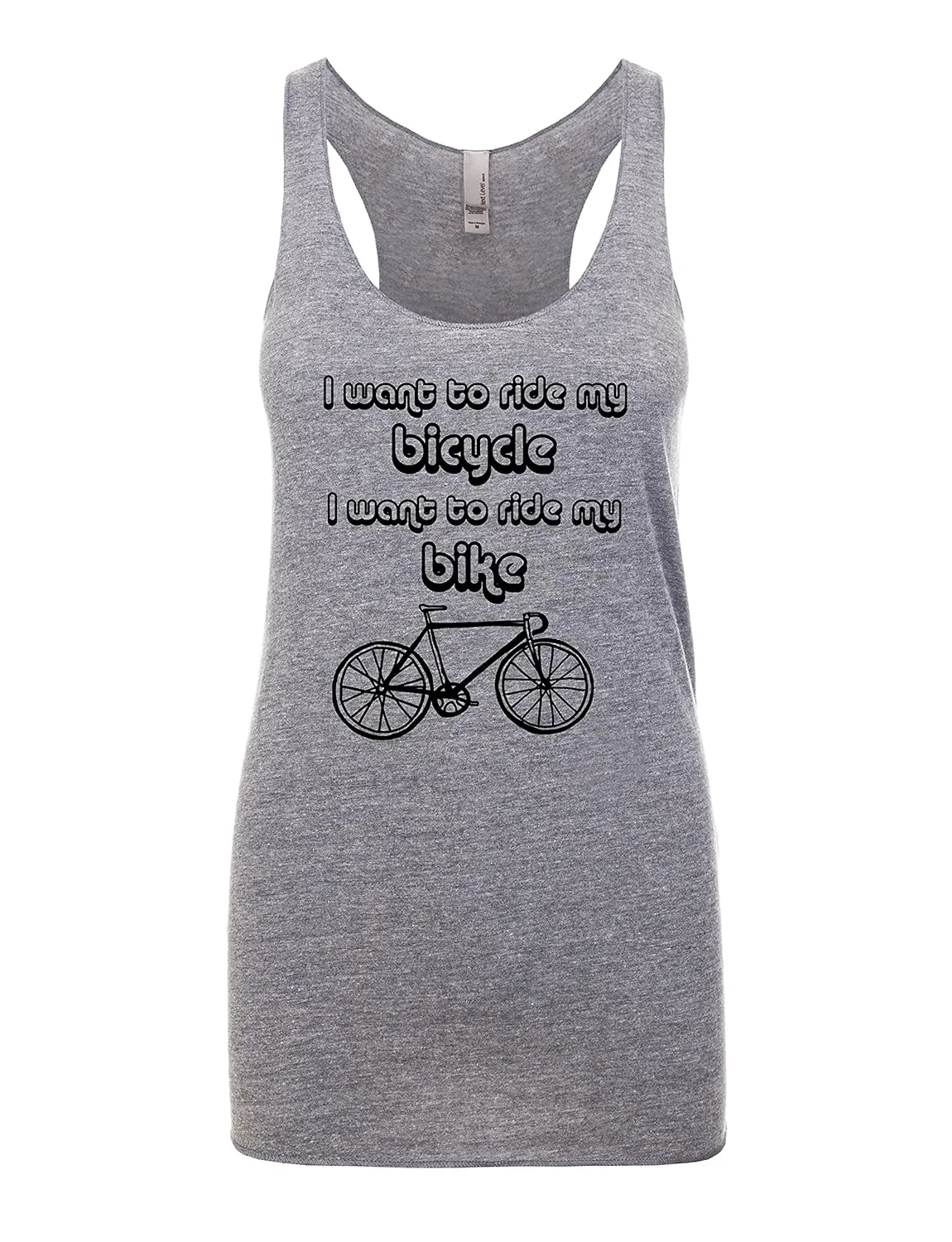 I Want To Ride My Bicycle/Bike/Queen, Women's Graphic Racerback Tank Top by Moonlight Makers, Gift for Her, Shirts with Sayings, Yoga Tee (L, Heather Gray)