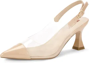 IDIFU IN3 Clear Kitten Heels Women's Pumps Closed Pointed Toe Slingback Low Short Heels Dress Shoes for Women Wedding Bridal Bridesmaid Prom Party Sexy Dressy Cute Trendy Pumps Shoes
