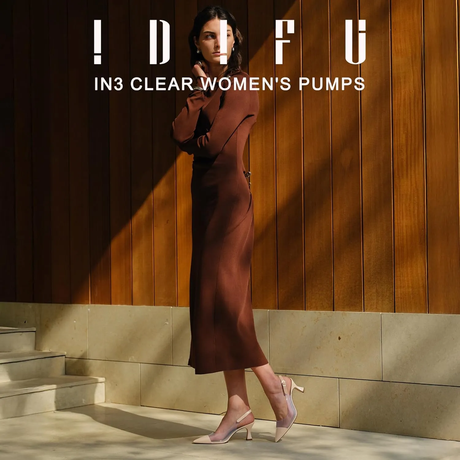 IDIFU IN3 Clear Kitten Heels Women's Pumps Closed Pointed Toe Slingback Low Short Heels Dress Shoes for Women Wedding Bridal Bridesmaid Prom Party Sexy Dressy Cute Trendy Pumps Shoes