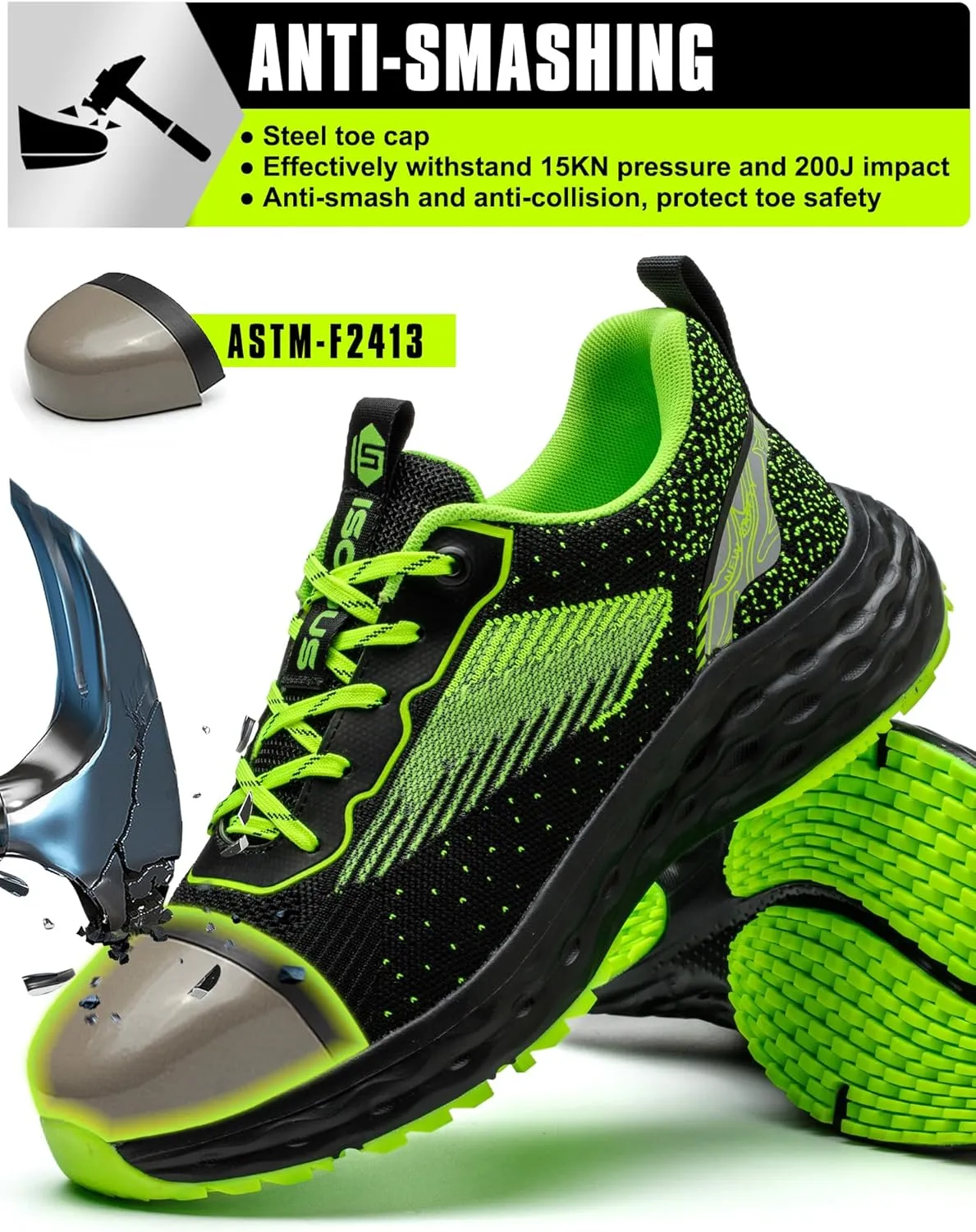 ISOOUS Steel Toe Shoes for Men Non Slip Work Shoes Women Lightweight Comfortable Safety Work Shoes for Men Puncture Proof Steel Toe Sneakers for Construction