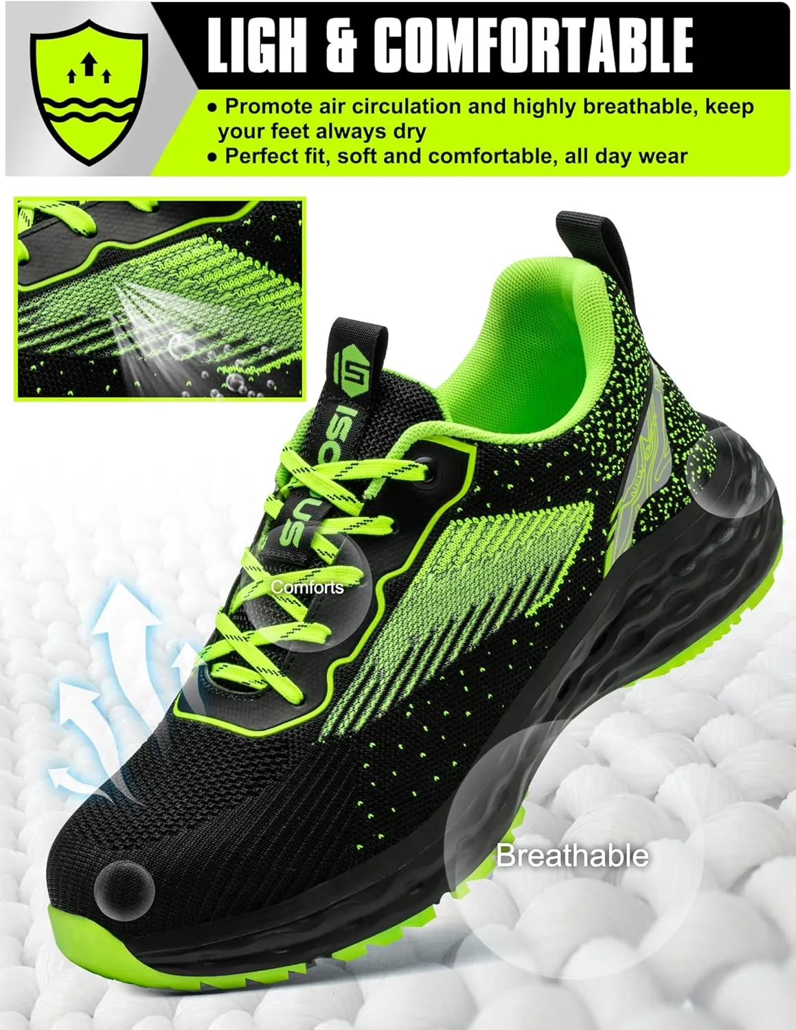 ISOOUS Steel Toe Shoes for Men Non Slip Work Shoes Women Lightweight Comfortable Safety Work Shoes for Men Puncture Proof Steel Toe Sneakers for Construction