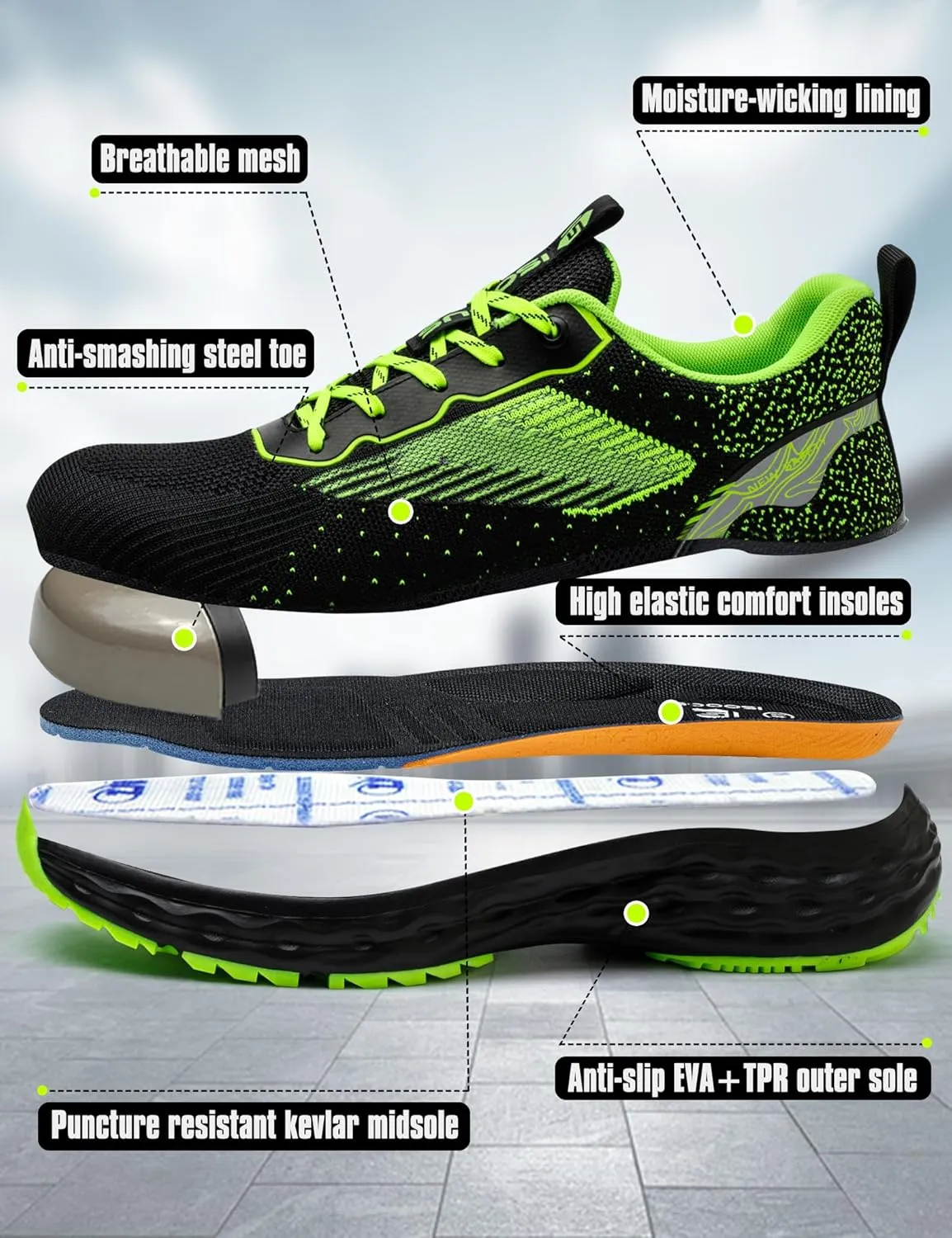 ISOOUS Steel Toe Shoes for Men Non Slip Work Shoes Women Lightweight Comfortable Safety Work Shoes for Men Puncture Proof Steel Toe Sneakers for Construction
