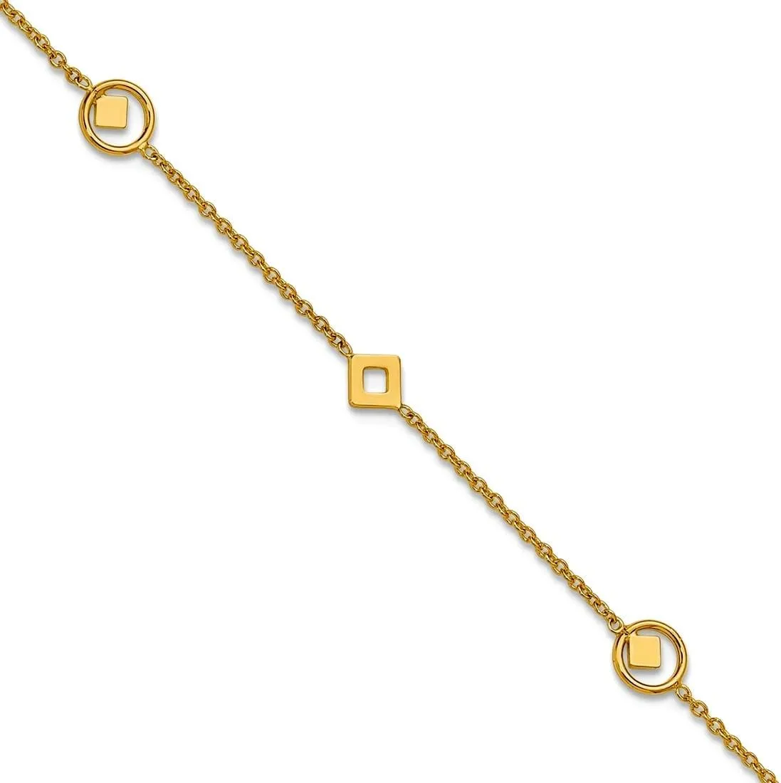 JewelryWeb 0.9mm 14k Solid Yellow Gold Polished Geometric Station Plus 1in Extension Anklet 9 Inch-Anklet for Women