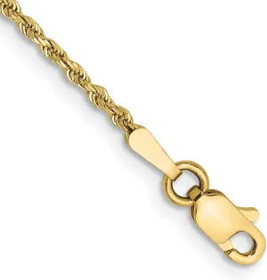 JewelryWeb 10k Solid Yellow Gold 1.5mm Sparkle Cut Rope Chain Anklet 10 Inch-Anklet for Women and Men