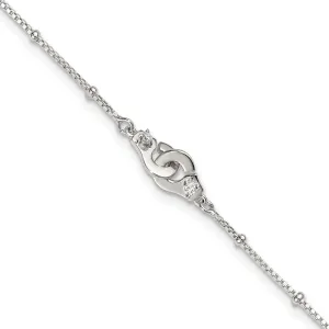 JewelryWeb 1.2mm 925 Sterling Silver Beaded CZ Simulated Diamond Interlinking Circles Plus 1in Extension Anklet 9 Inch-Anklet for Women