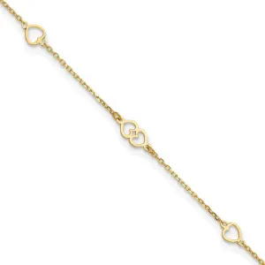 JewelryWeb 14k Gold Polished Love Hearts Plus 1 In Ext. Anklet 9 Inch 1mm Wide-Anklet for Women