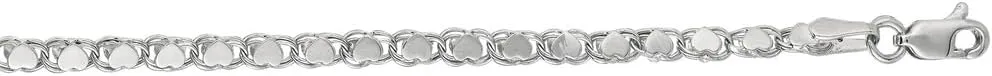 JewelryWeb 14k White Gold 2.9mm Sparkle Cut Love Heart Chain With Lobster Clasp Anklet 10 Inch-Anklet for Women and Men